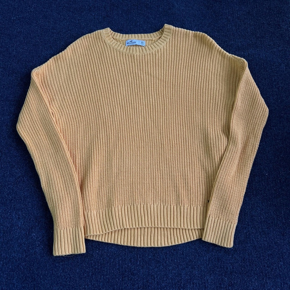 Hollister Sweater Womens XS Yellow Ribbed Knit Crewneck Pullover‎ Cotton Blend